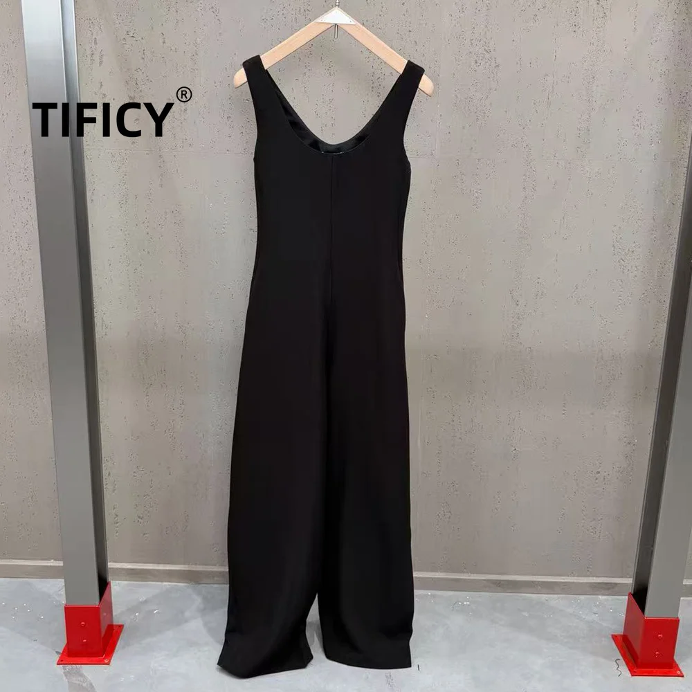 High Street New Fashionable Sleeveless Tank Romper Jumpsuit Women's Loose Wide Leg Casual Pants Versatile Jumpsuit