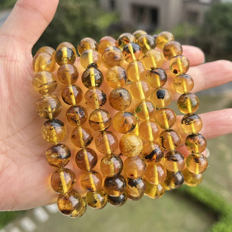 

8mm 13mm Green Amber Bracelet Wholesale Diy Original Gift Baltic Precious Stone Plant Round Beads New Natural Genuine Jewelry