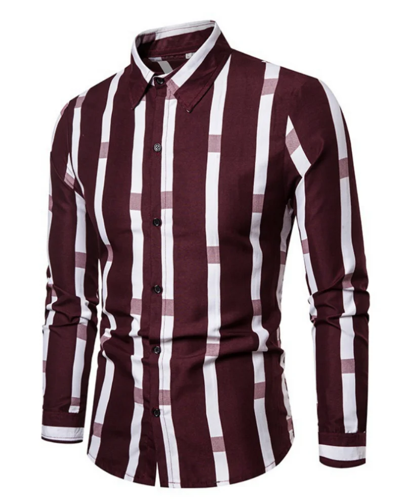 2024 men\'s new casual striped long sleeved seasonal shirt for foreign trade