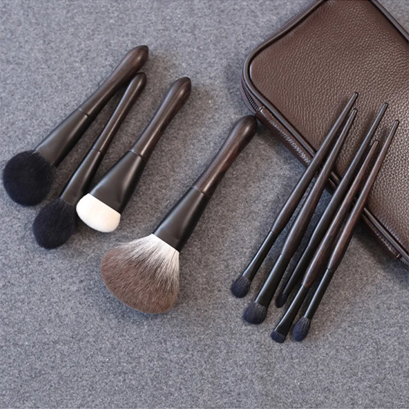 Top quality animal hair vegan fox hair luxury make up brush ebony handle foundation private private label makeup brush set