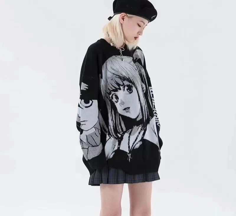 Y2K المرأة الهيب هوب الشارع الشهير Harajuku سترة خمر النمط الياباني أنيمي فتاة محبوك لينة البلوز البلوزات الإناث الملابس