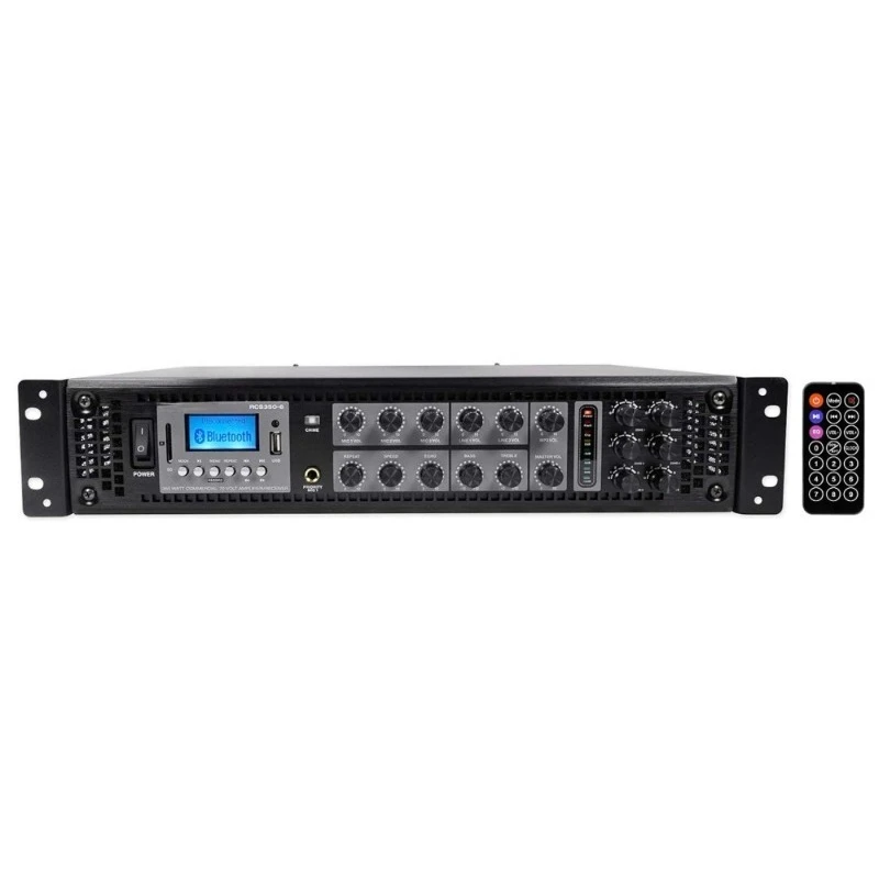 

350W 70V 6 Zone Commercial Amplifier with Bluetooth USB Optical Rack Mount for Restaurant Office