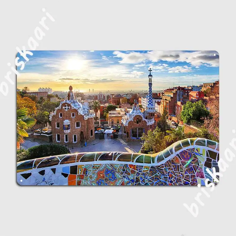 Barcelona Spain Park Gaudi Poster Metal Plaque Pub Garage Plaques Club Decoration Tin Sign Poster