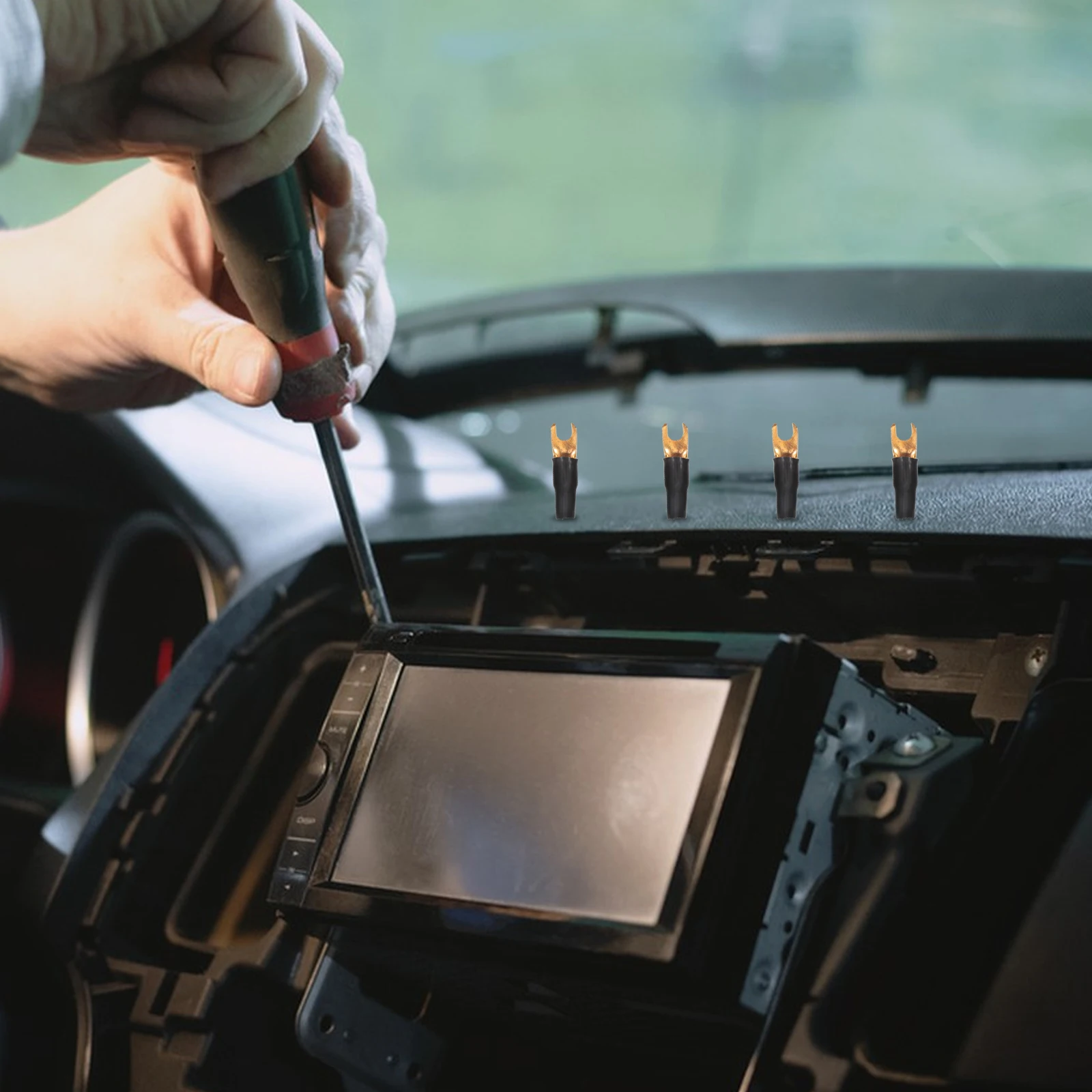 

10Pcs Crimp Spade Connectors Insulated Fork Terminals for Car Audio Systems Easy Installation on Speaker Wires and Amplifiers