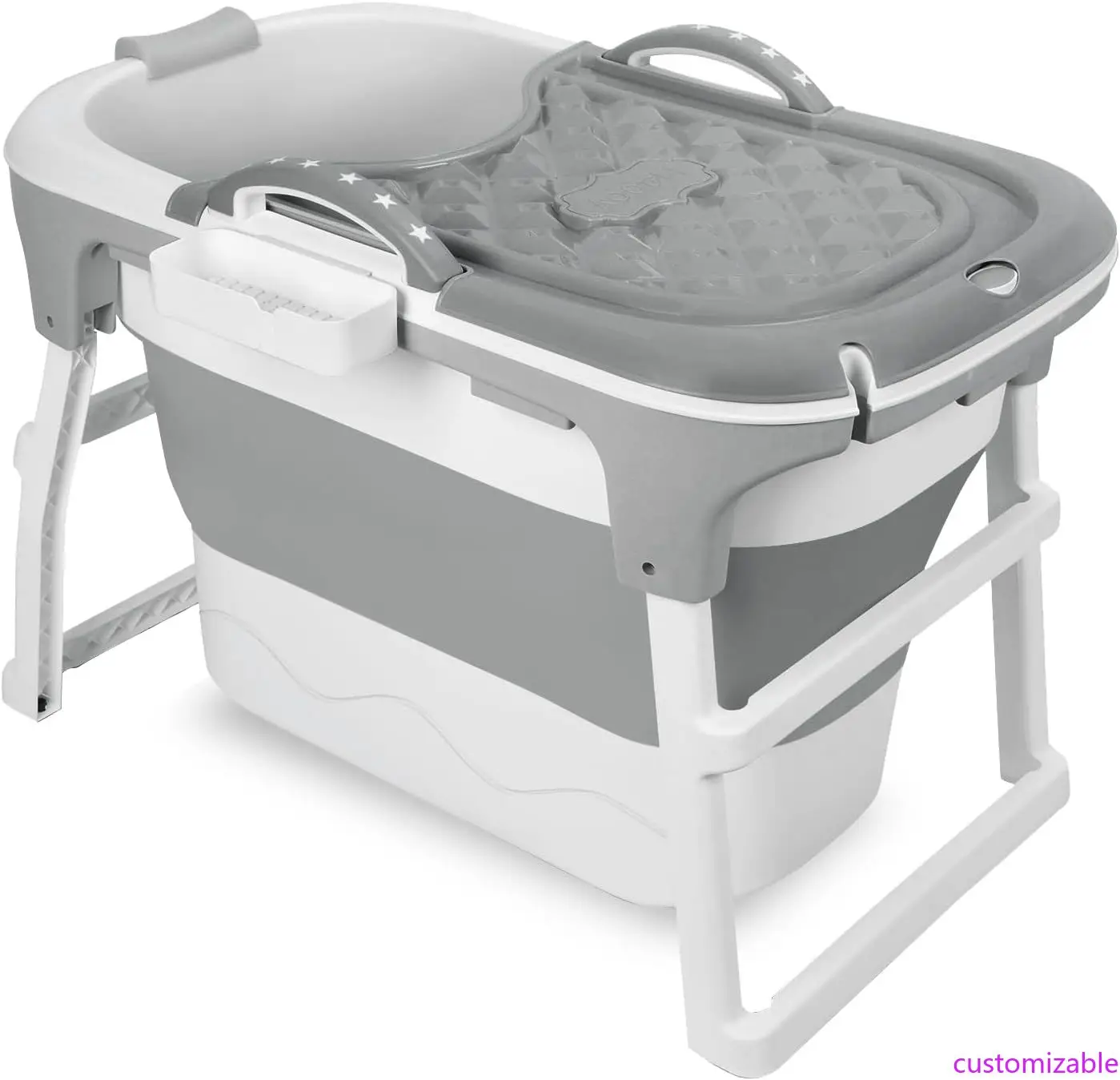 

Portable Folding Bathtub with Comfortable Seat and Massage Roller, Compact and Freestanding for Easy Storage