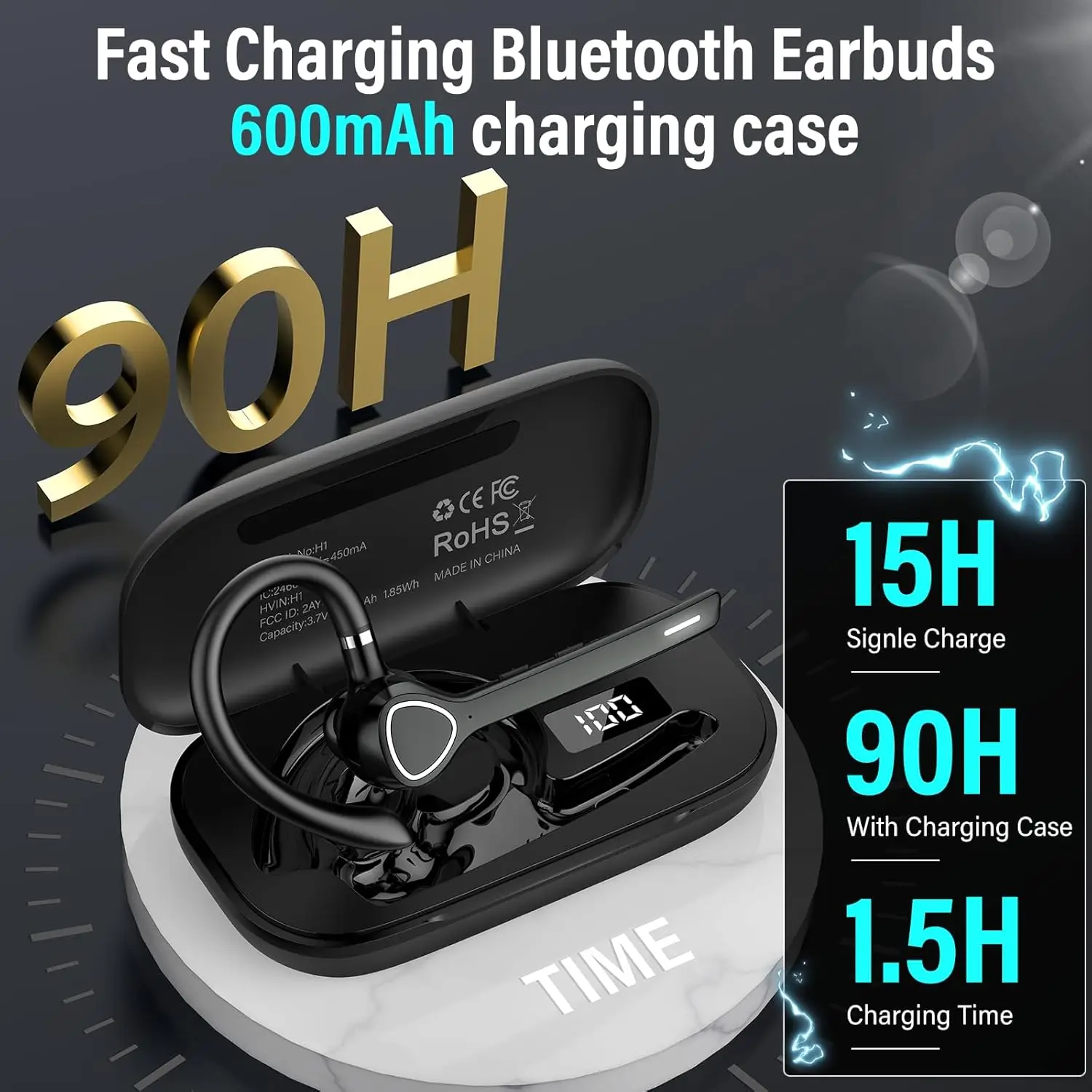 Bluetooth Headset with APTX HD, CVC 8.0/ENC Dual Mic, Mute Button, Dual Connection, 90H Playtime, Single-Ear for Trucker Business - view 5