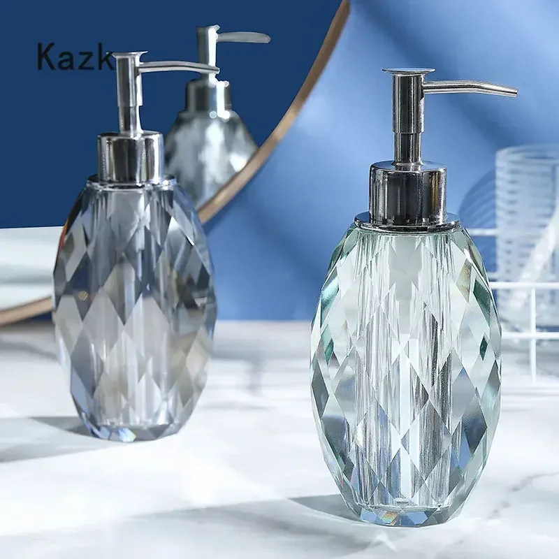 Light Luxury Crystal Transparent Soap Bottle Push Type Glass Shampoo Bottle Soap Dispenser Household Bathroom Accessories