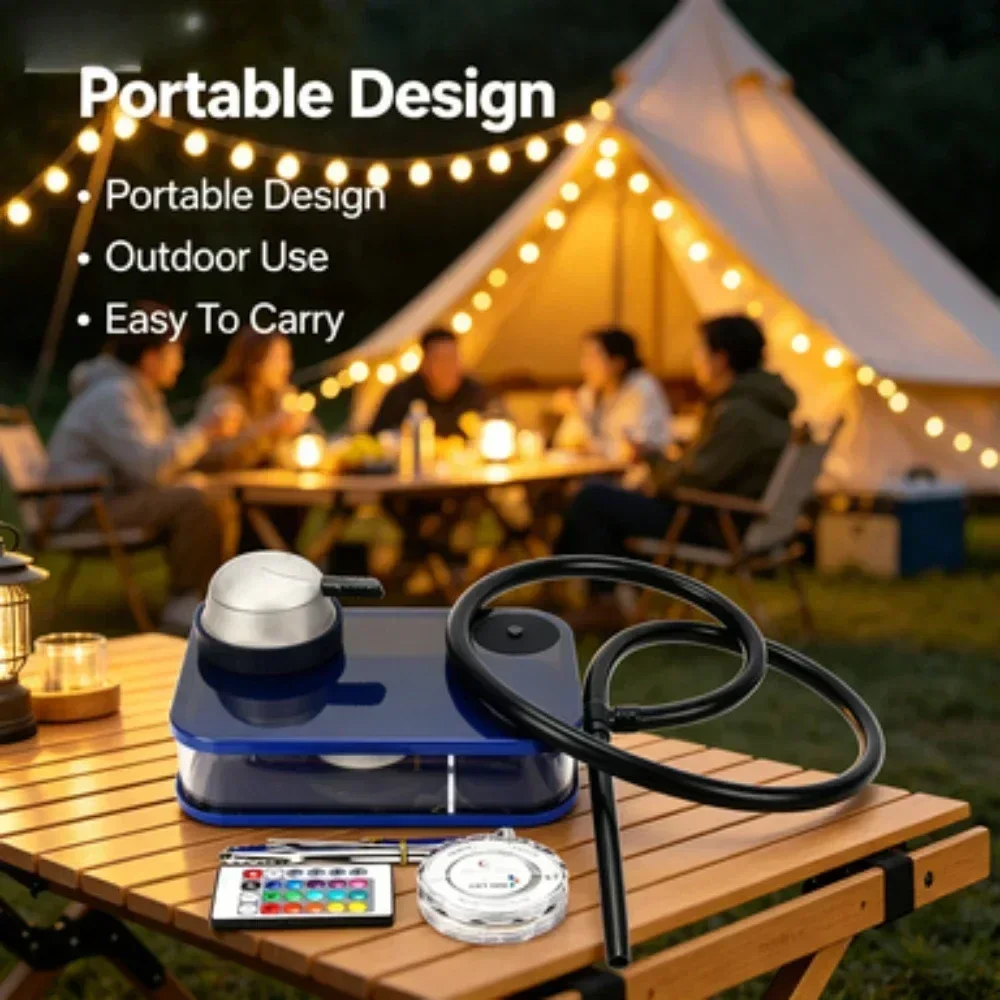 9/SOT Square Acrylic Cube Hookah Complete Set1Hose LED Light Remote Control Shisha Narguile Chicha Full Kit For Home Party Use