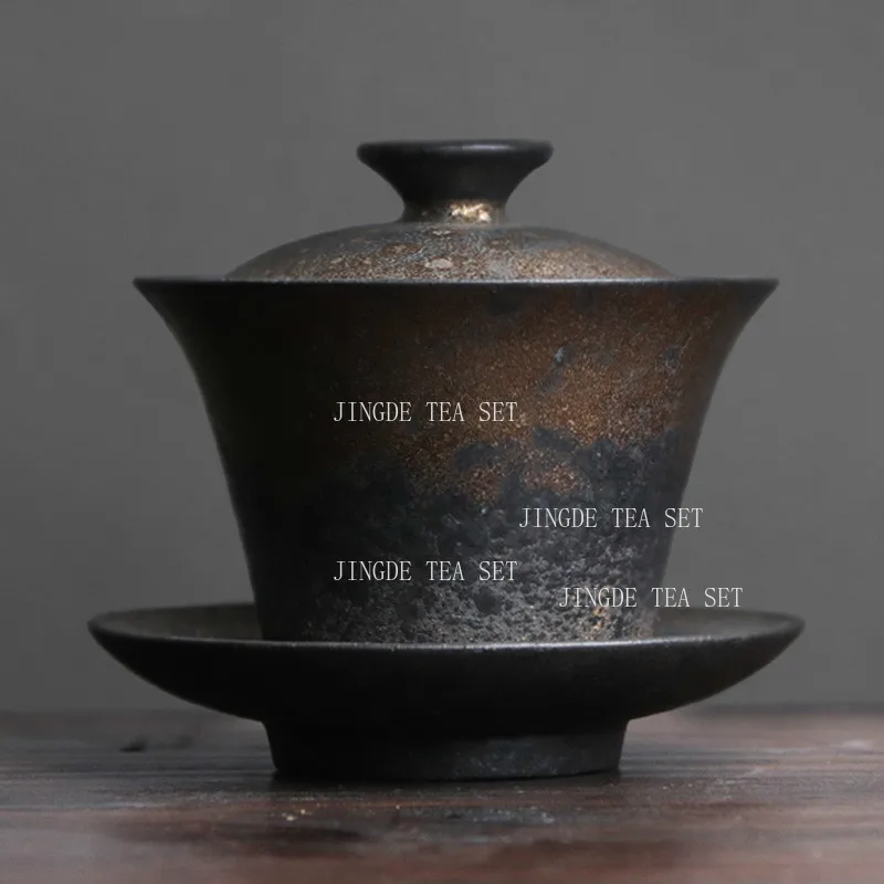 

Ceramic stone covered bowl creative retro semi handmade pottery kung fu tea set