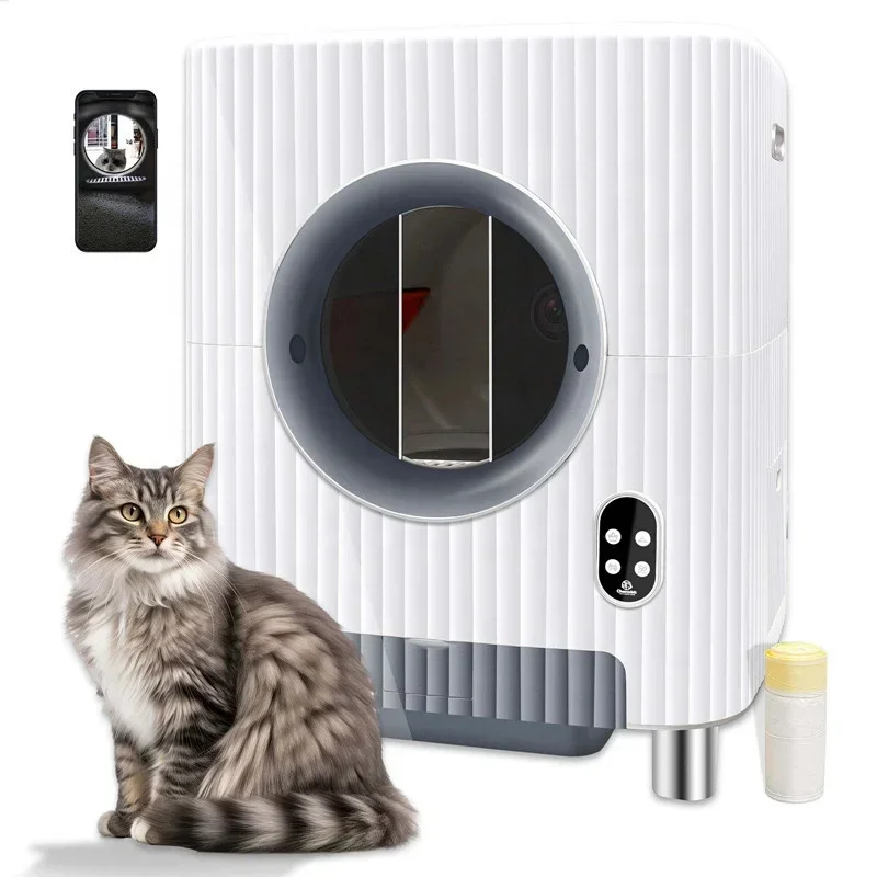 APP Control Self Cleaning and Electric Entrance Door Automatic Cat Lit-ter Box for Cats with Mat-Anti-Pinch and Video Mon-itor