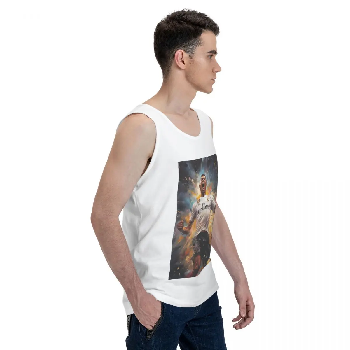 Cristiano Ronaldo Jumps 100% Cotton Men's Sweatshirt Vest Sleeveless Clothing Tees Men Tank Tops T-shirt