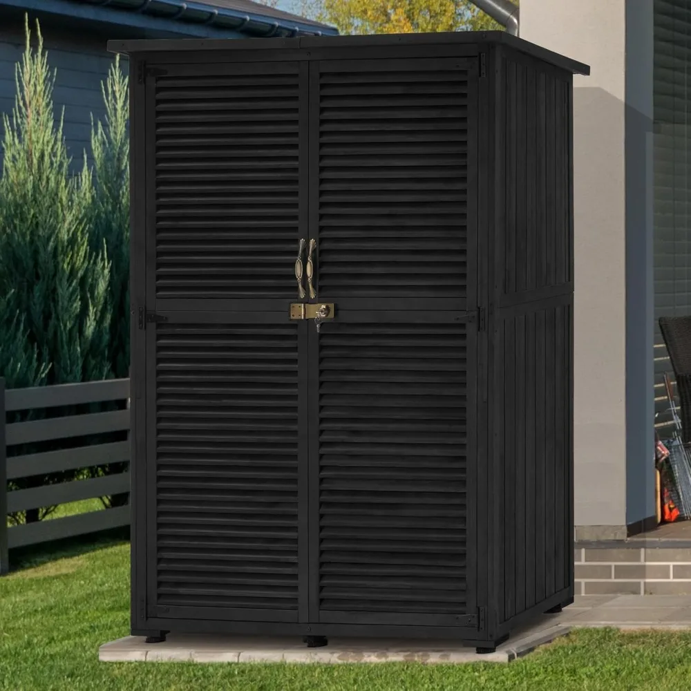 

Outdoor Storage Lockers, Wooden Storage Sheds with Latches, Outdoor Garden Tool Sheds with Two Doors