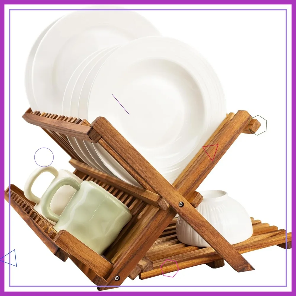 

Трехуровневая складная сушилка для посуды из тикового дерева, вместительный компактный кухонный органайзер для тарелок и чашек