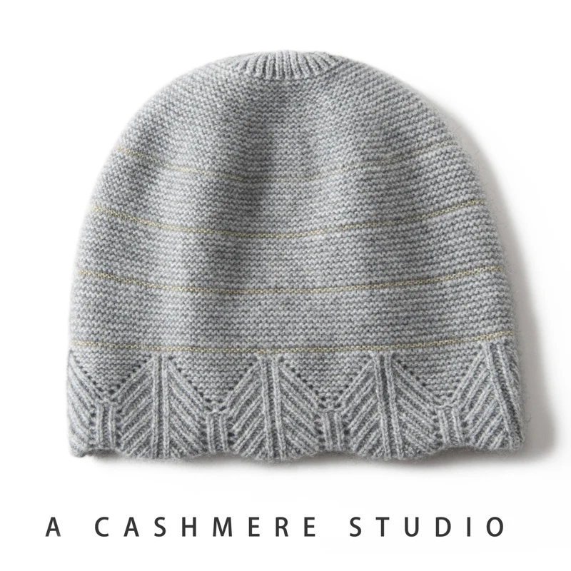 DjzDsm Winter Thick Cashmere Cap Fashion Outdoor Knit Double-deck Solid Soft Warm 100% Cashmere Hat Beanies Caps for Women