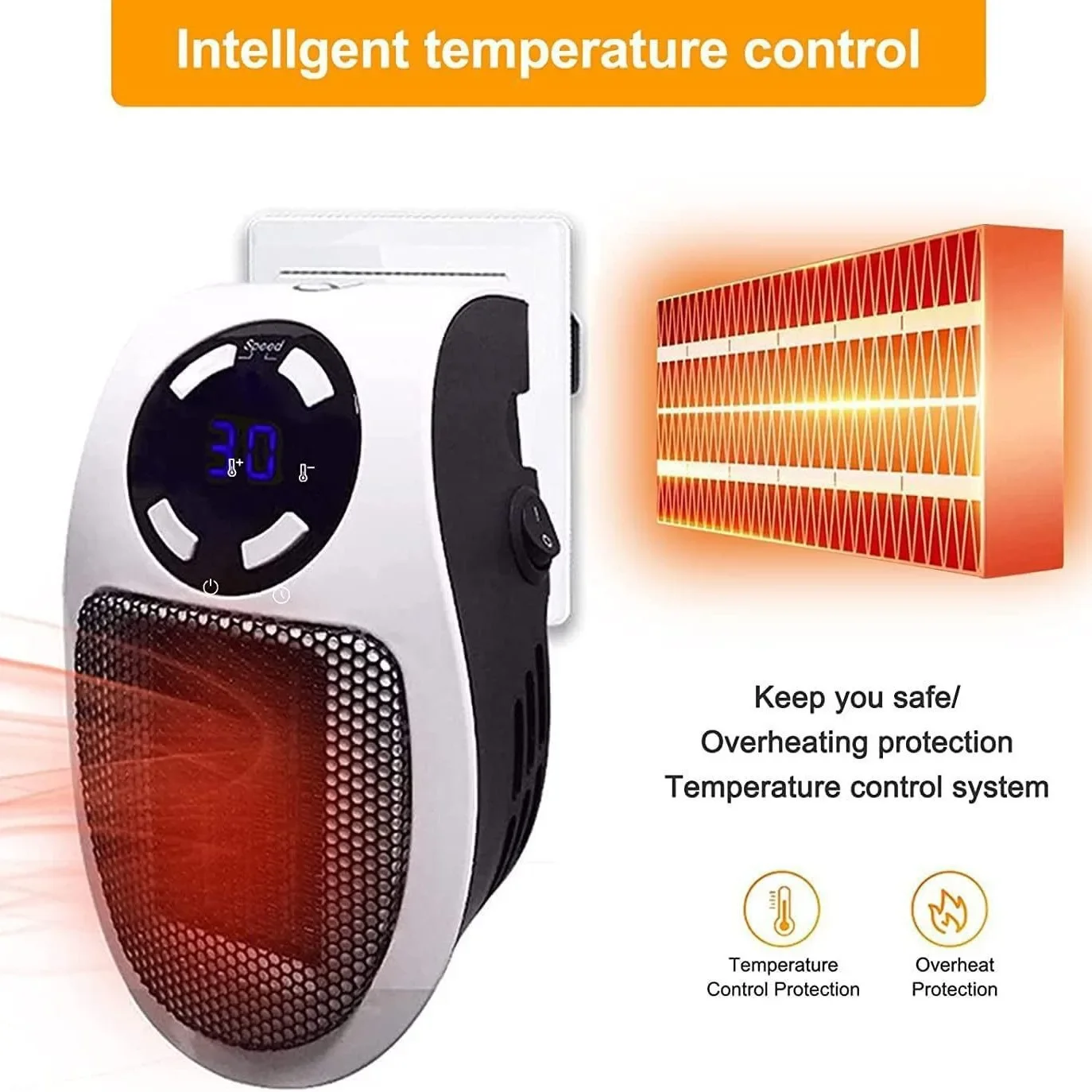 Calentador digital con control de temperatura Mini calentador eléctrico de calentamiento rápido Calentador de calefacción PTC para oficina y hogar EE. UU. UE Reino Unido