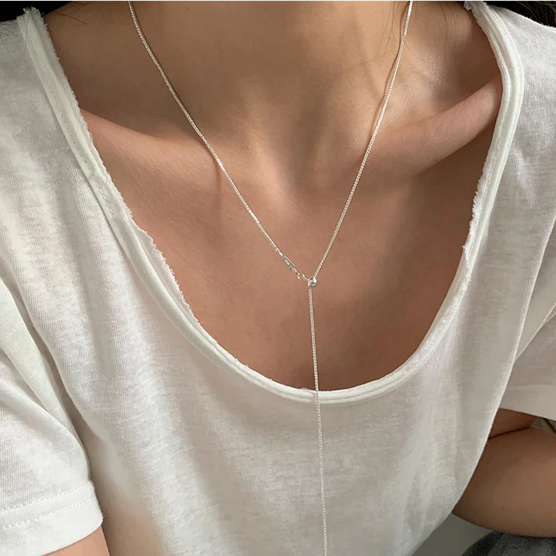 S925 Sterling Silver Adjustable Pull Type Snake Chain Choker Necklace Simple Heart-Shaped Pendant Women\'s Gift Boutique Jewelry