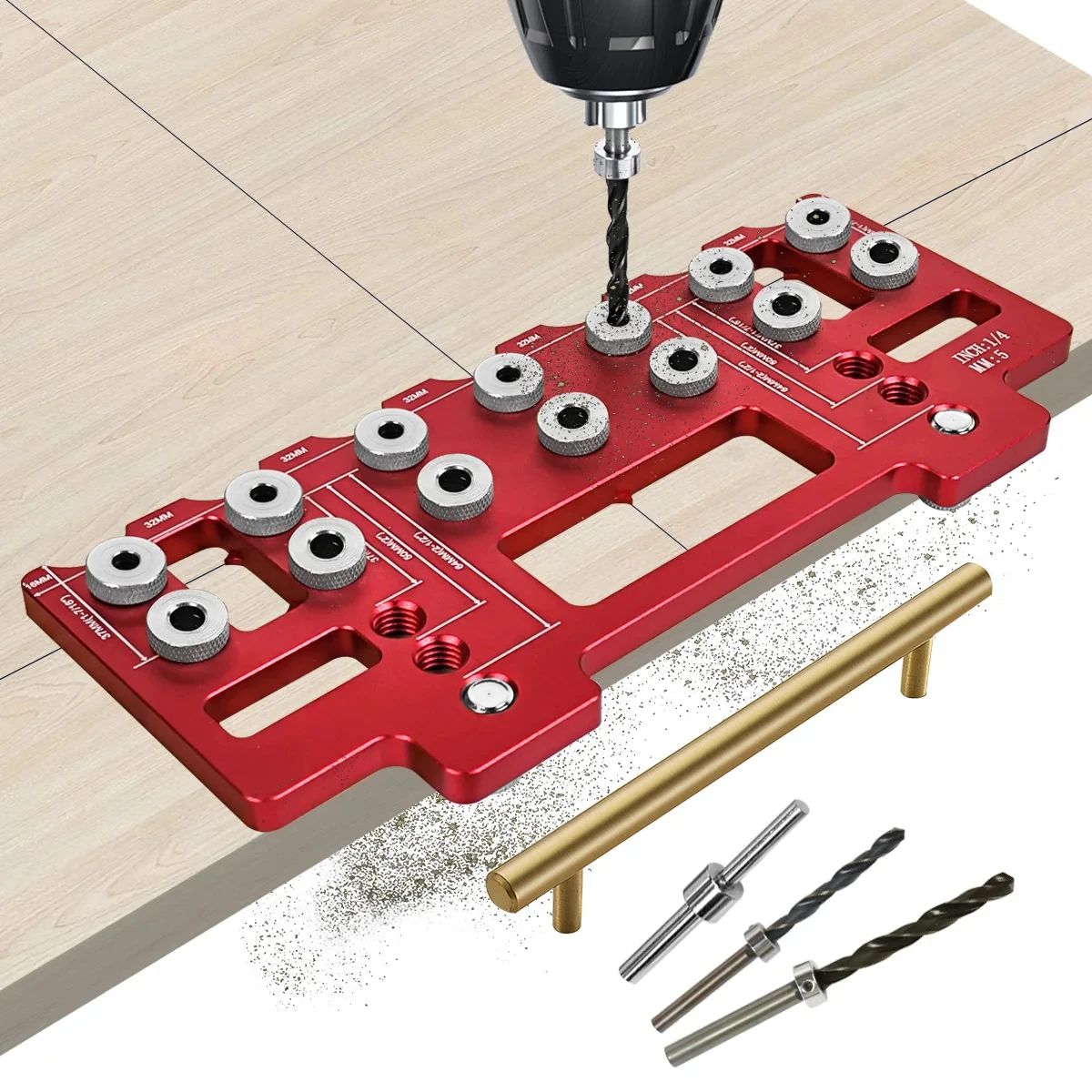 

Pocket Hole Jig Set Multifunctional Pitch Punch Hole Locator Shelf Pin Drilling Guide for Woodworking 32/64/96/128/192/244mm