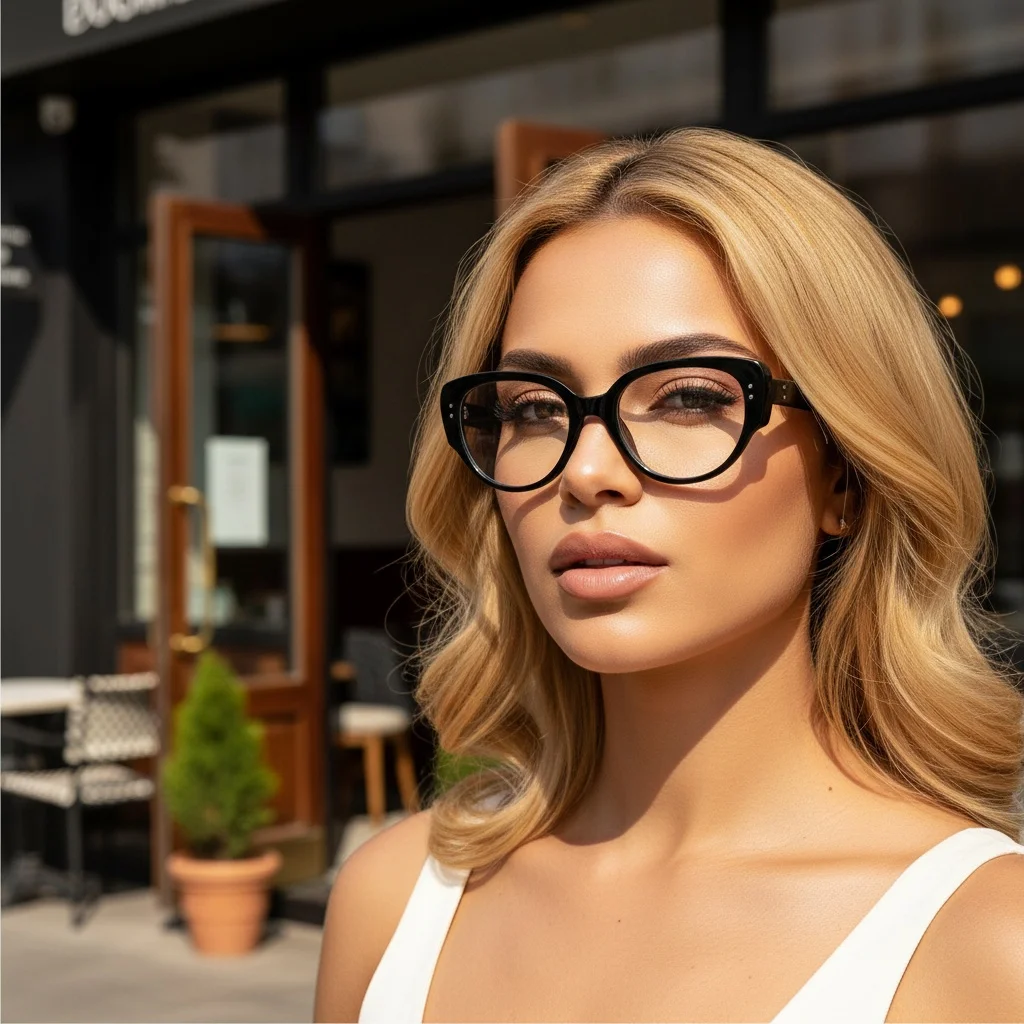 Vintage Black-framed Unique Plain Face-shaped Sunglasses With Cat-eye Round Lenses, Slimming Effect For Oval Face Women 18153