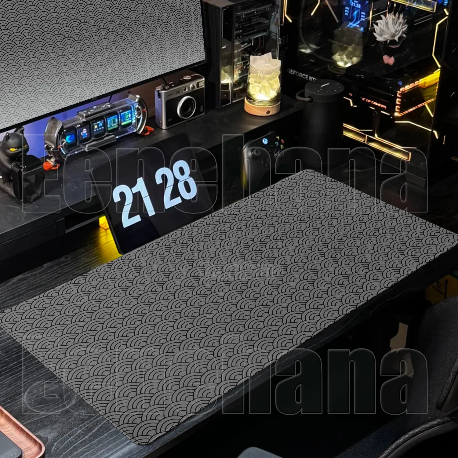 

Large Hexagon Gamer HD Black Minimalist Mouse Pad Office Keyboard Expansion Pad XXL Desktop Gaming Pc Setup Gaming Waves Carpets