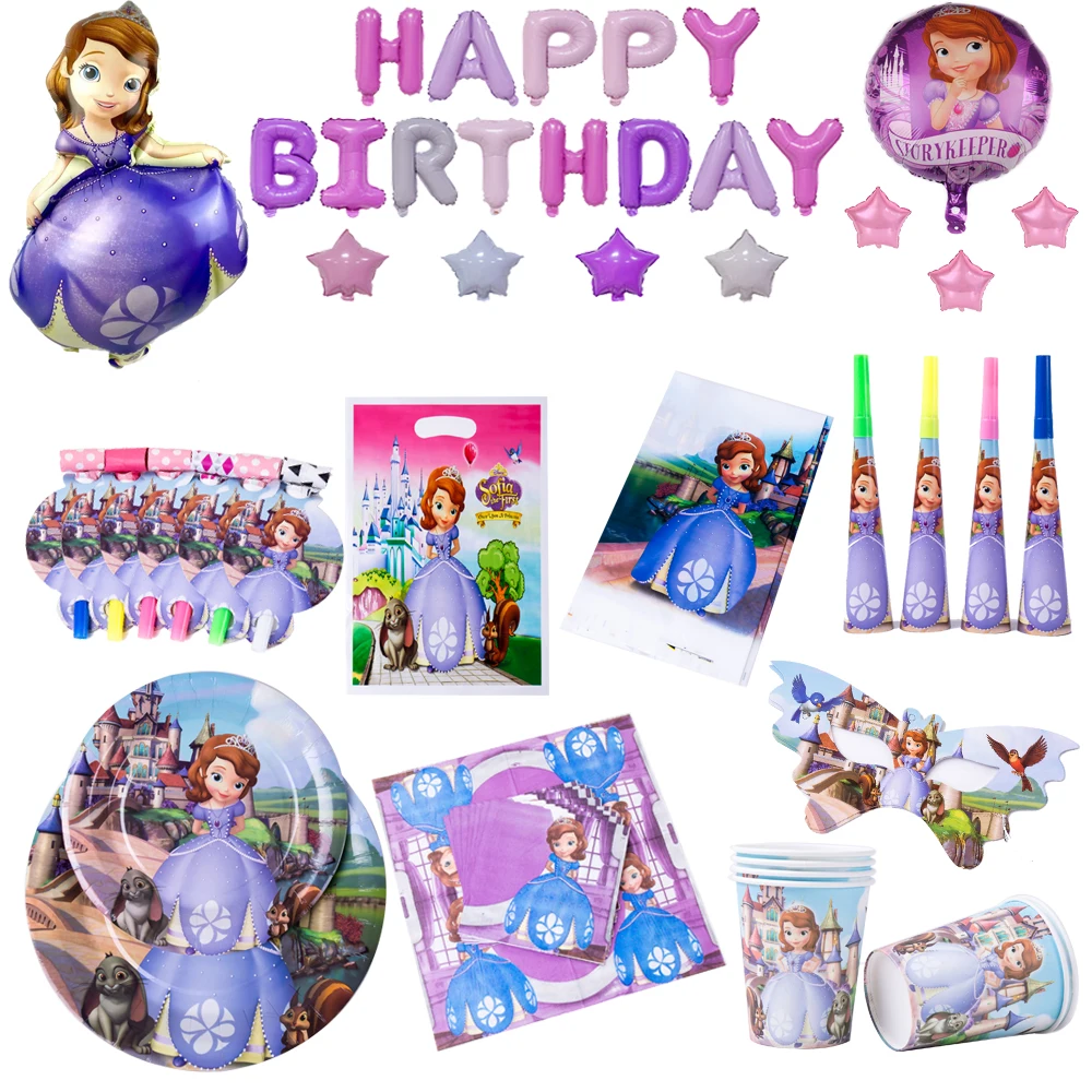 Cartoon Sofia Princess Disposable Set Paper Cup Plate Napkin Tablecloth Baby Shower Birthday Party Supplies Decoration