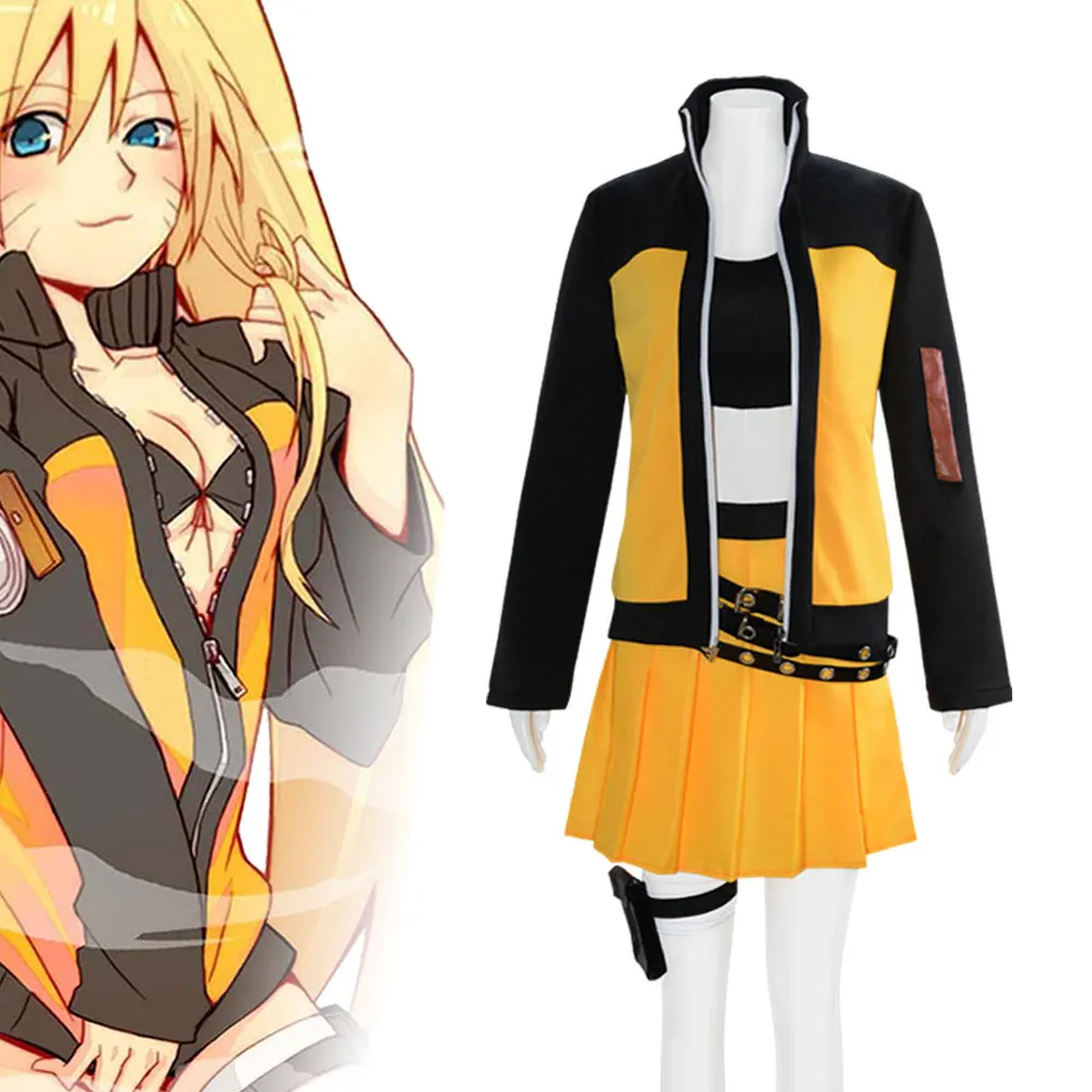 NARUTO Uzumaki Naruto Cosplay Costumes Zip Jacket Skirt Belt Uniform Hallloween Performance Party Clothes Loli Clothing