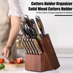 Solid Wood Cutters Holder Durable Wooden Cutter Holder 14 Slot Organizer for Kitchen Countertop Easy to for Cooking for Kitchen