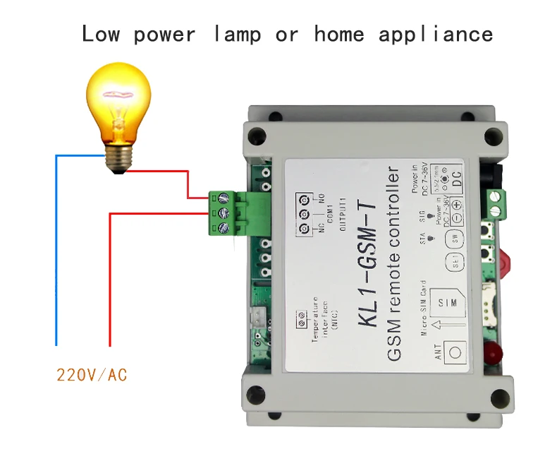 

KL1-GSM-TC With Temperature Sensor 1 relay output supply 7~36VDC Powered normally open and normally closed Power off reminder