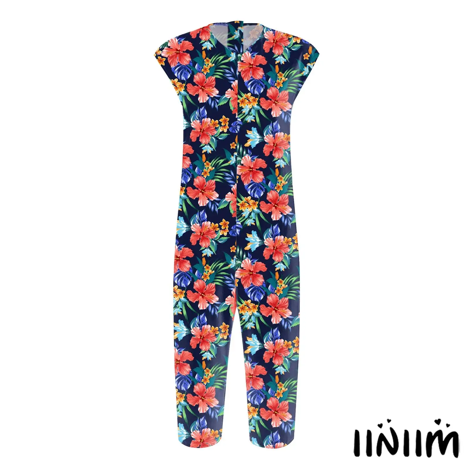 New Women Special Needs Pyjamas V-neck Sleeveless Back Zipper Print Jumpsuit Bodysuit for Nursing Homes Hospitals