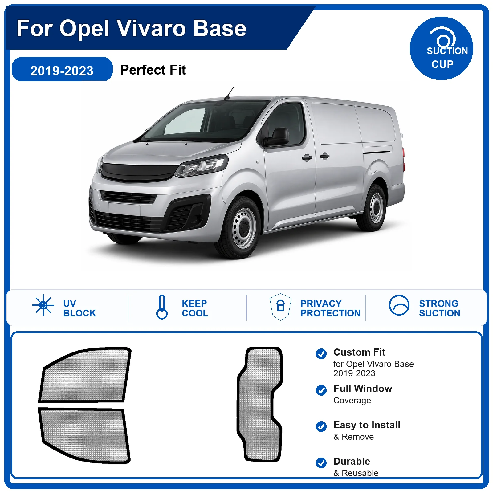 For Opel Vivaro Base 2019-2023 Custom Full Set Windshield Sun Shade Aluminum Foil Heat Insulation Anti UV Foldable
