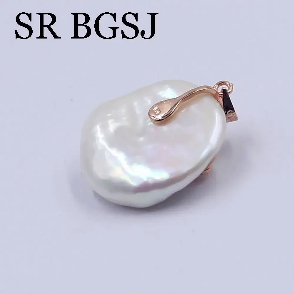 New Ariival 20mm Baroque Button White Freshwar Natural Pearl & Copper Metal Jewelry Necklace Pendant