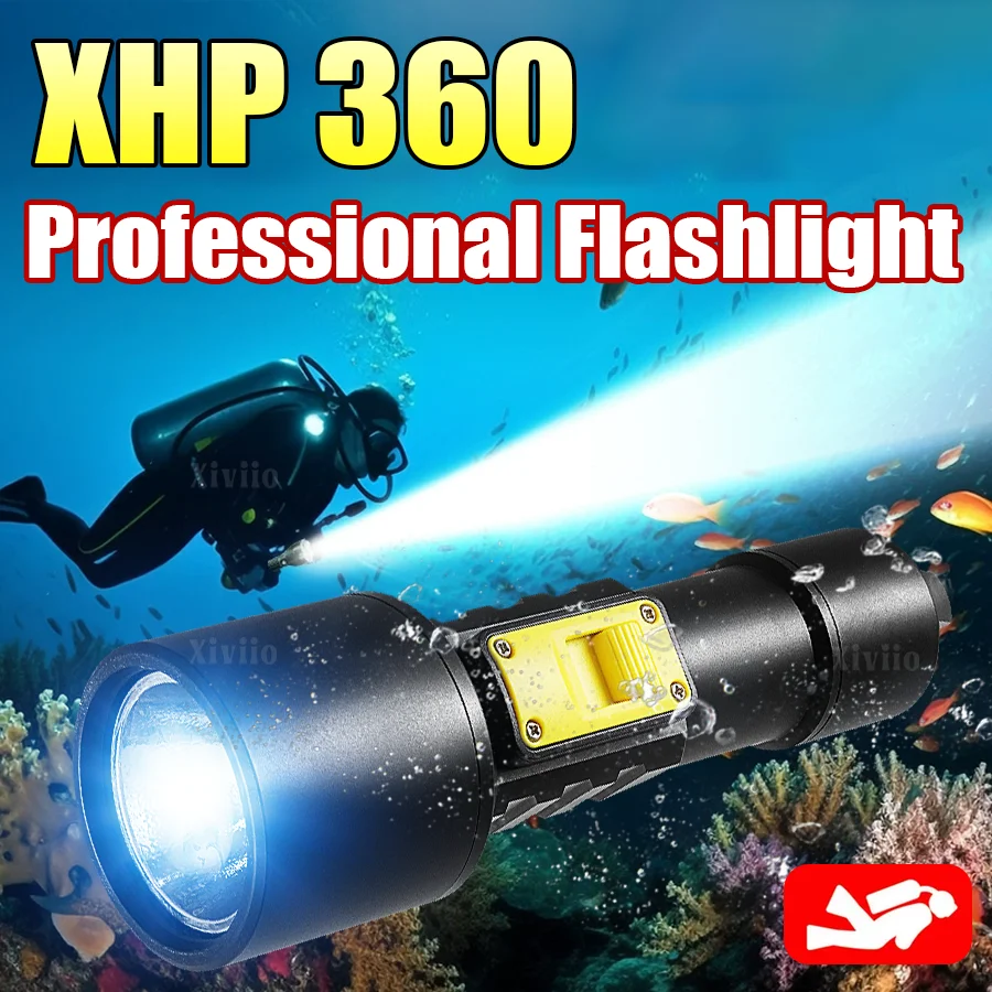 High Power Diving Flashlight IP68 Highest Waterproof Rating Professional Diving Light Powered by 18650 Battery With Hand Rope