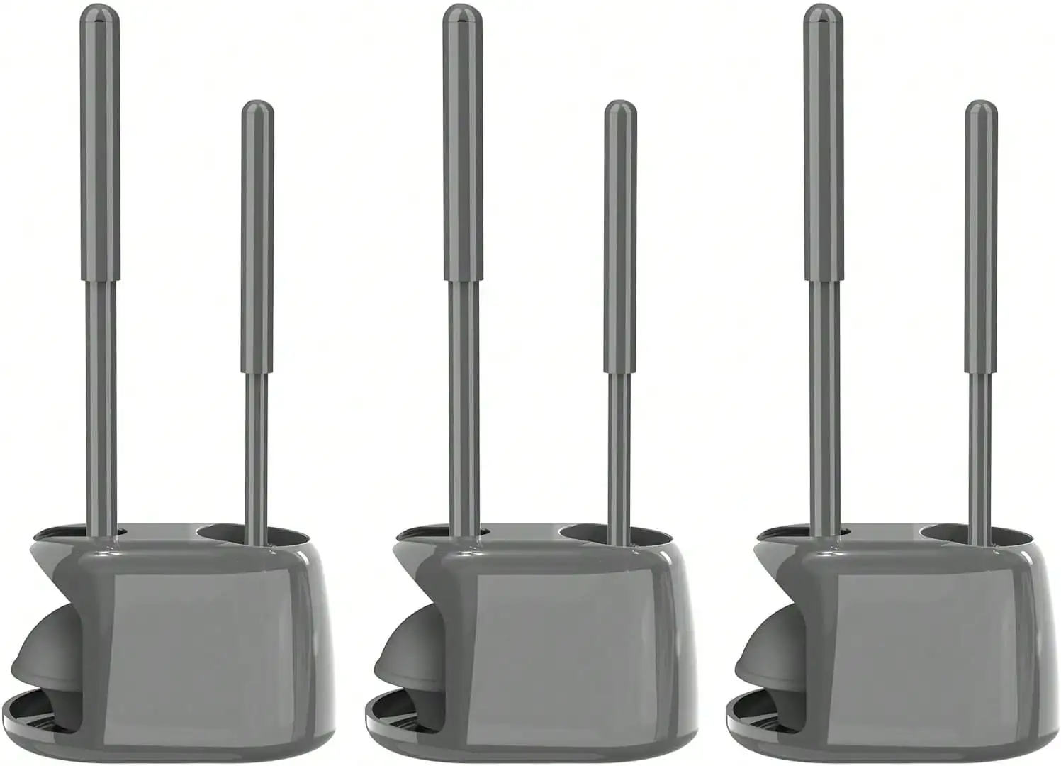 

3 Pack Toilet Brush And Plunger Set With Holder - Heavy Duty Bathroom Cleaning Tools, Deep Cleaning Bowl Brush With Hidden Design - Gray