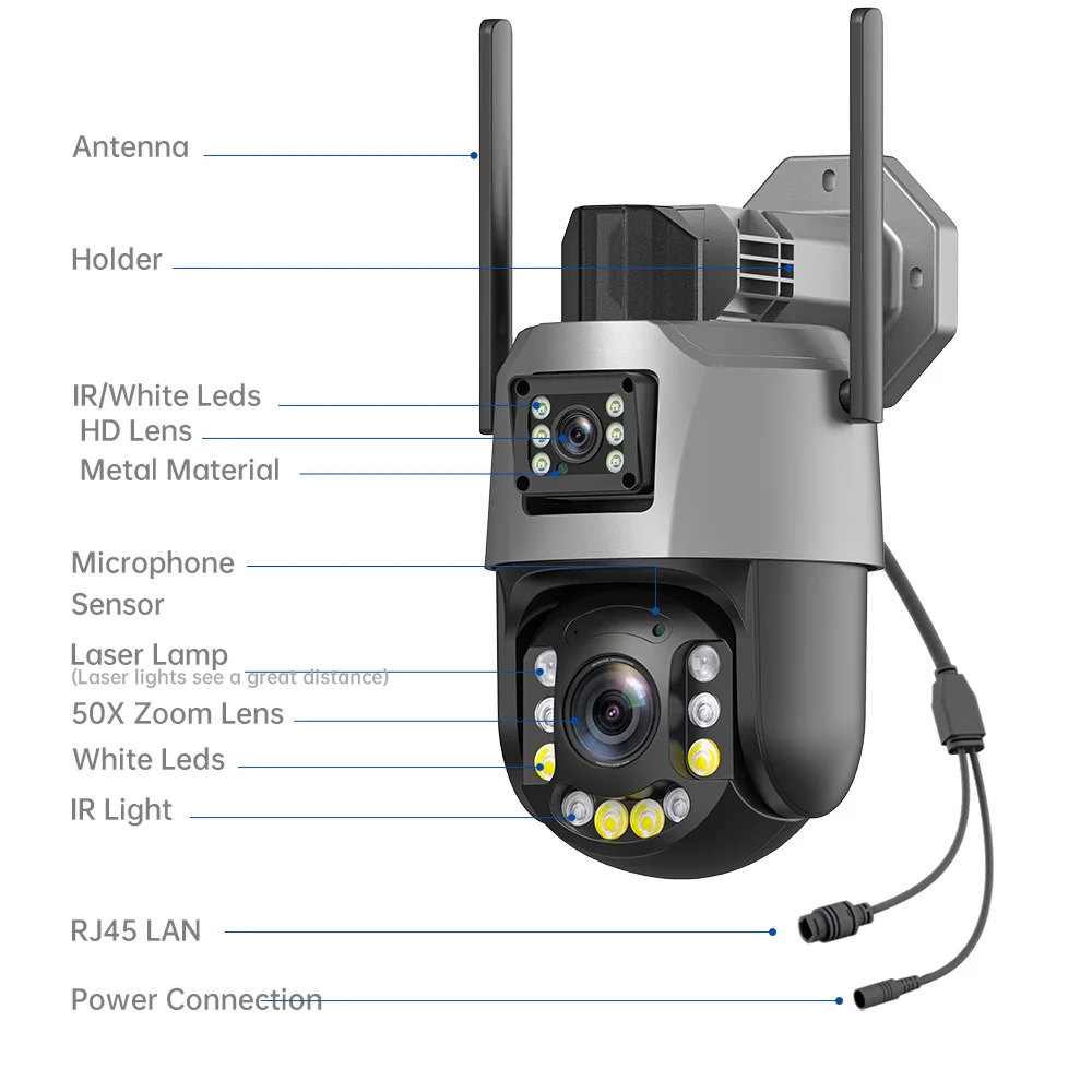 HD 20X/50X Zoom Wifi PTZ Camera Outdoor 8M 4K Dual Lens Dual Screen AI Auto Tracking Colour Night Vision IP Security Camera