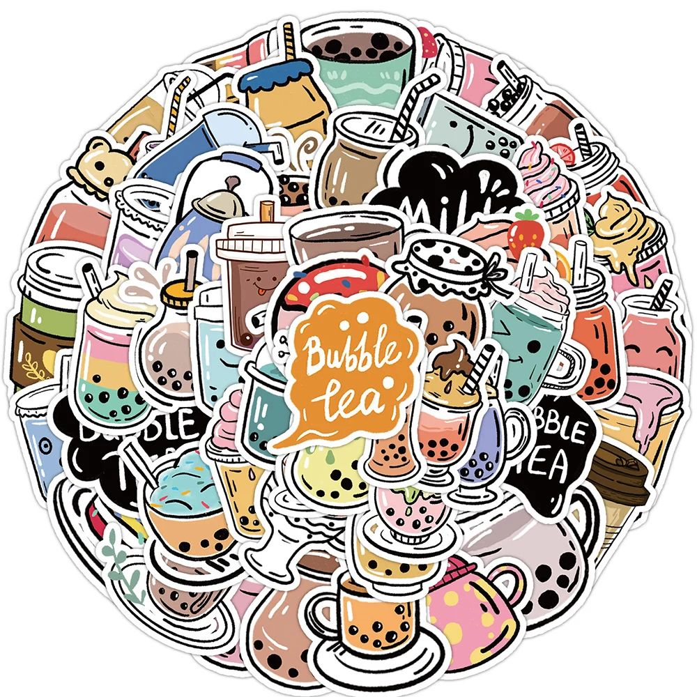 

10/30/50pcs Cute Cartoon Pearl Milk Tea Stickers Funny Creative Graffiti Decals Waterproof DIY Fridge Phone Luggage Sticker Toys