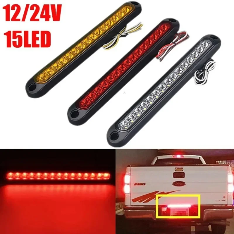

Poer 2PCS for Trailer Truck Lorry Pickup - Brake/Stop/Turn Lights 12V-24V 15 LEDs Light Bar Strip Universal LED Tail Rear Lamp