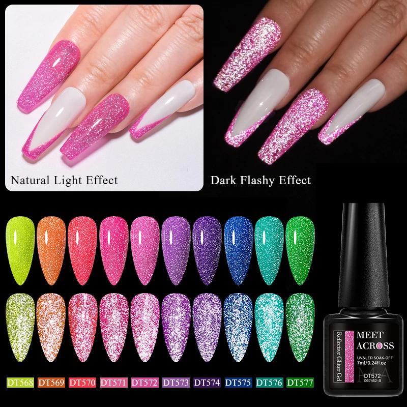 MEET ACROSS 7ml Fluorescencyjny odblaskowy żelowy lakier do paznokci Brokat Neon Lato Półtrwały UV LED Żelowy lakier do paznokci Manicure — zdjęcie 3
