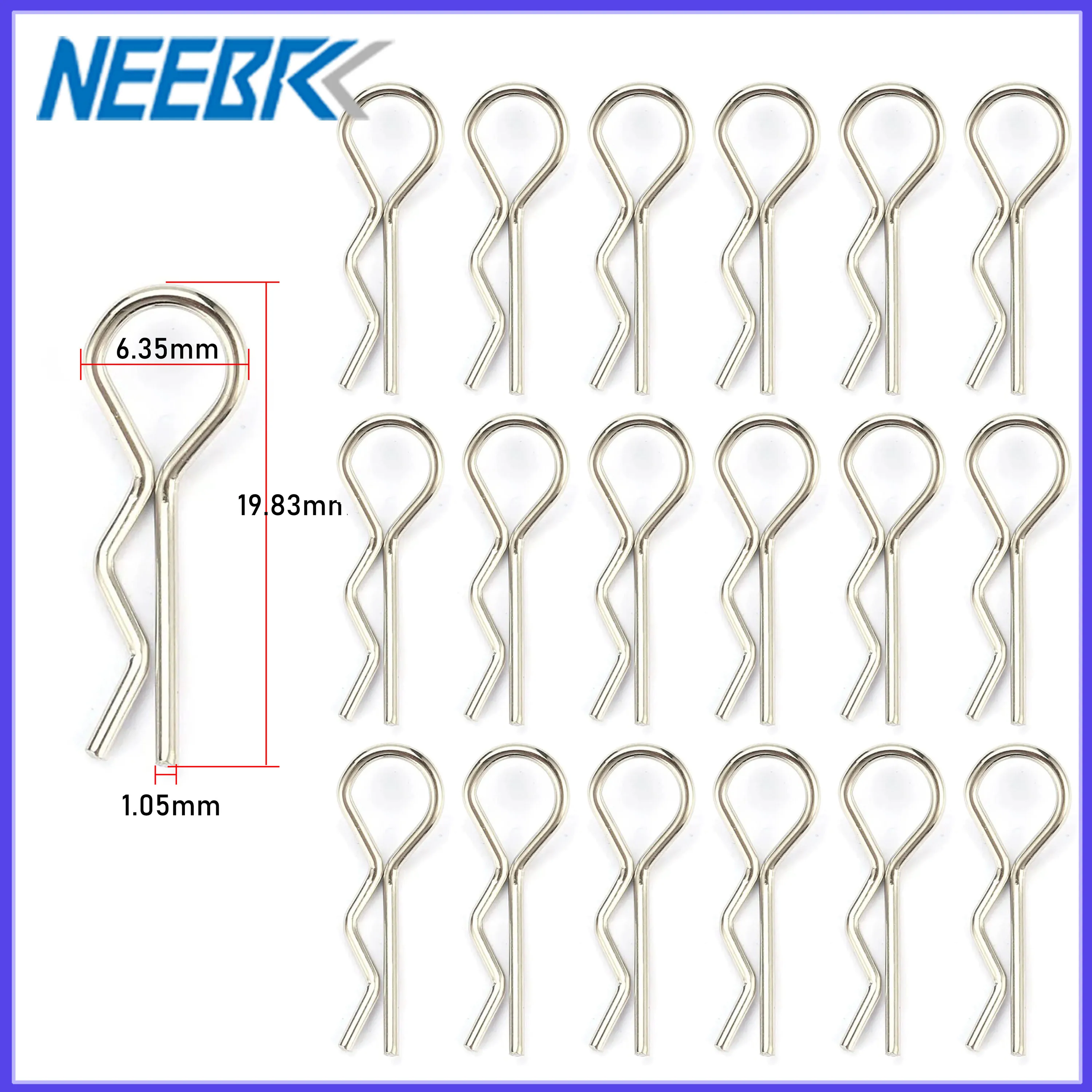 

NEEBRC 25/50PCS Metal R-type Cotter Pins R Buckles Wave Latch Bolt RC Body Clips Car Model Accessories Truck Buggy Shell Parts