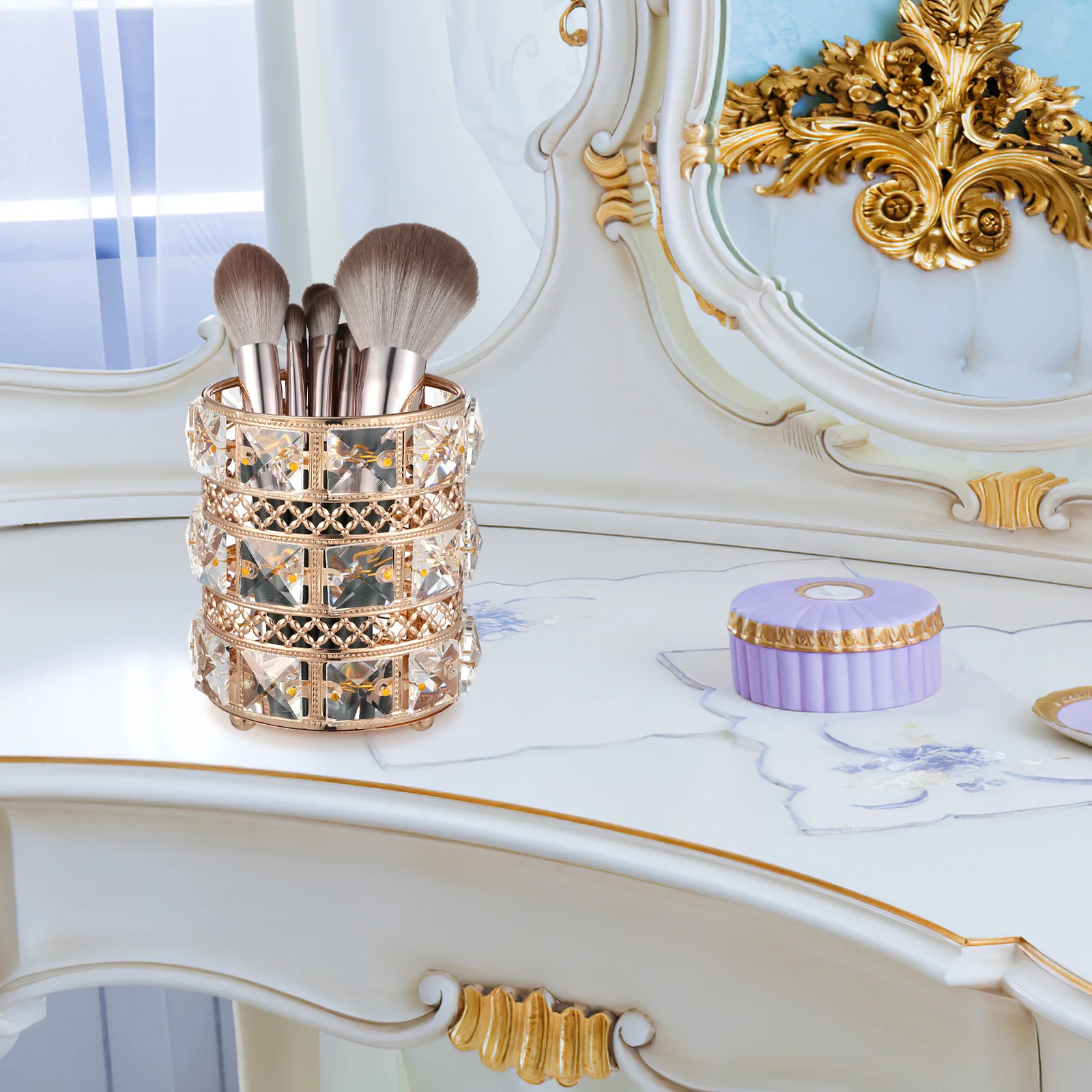 2 قطعة حامل فرشاة للمكياج الكريستال المنظم متعدد الوظائف تخزين القلم سطح المكتب ماكياج الغرور الحاويات حامل قلم #6
