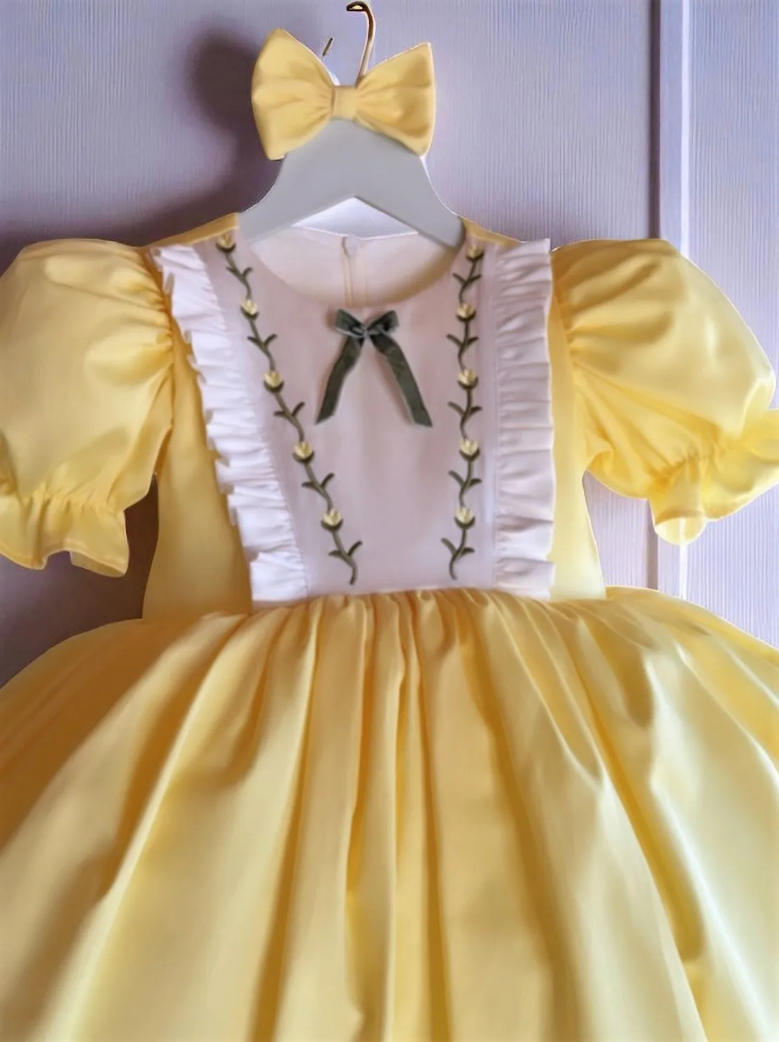 Summer Baby Girl Sweet Vintage Rose Embroidered Bow Yellow Fluffy Dress For Casual Party Birthday Wedding Photography