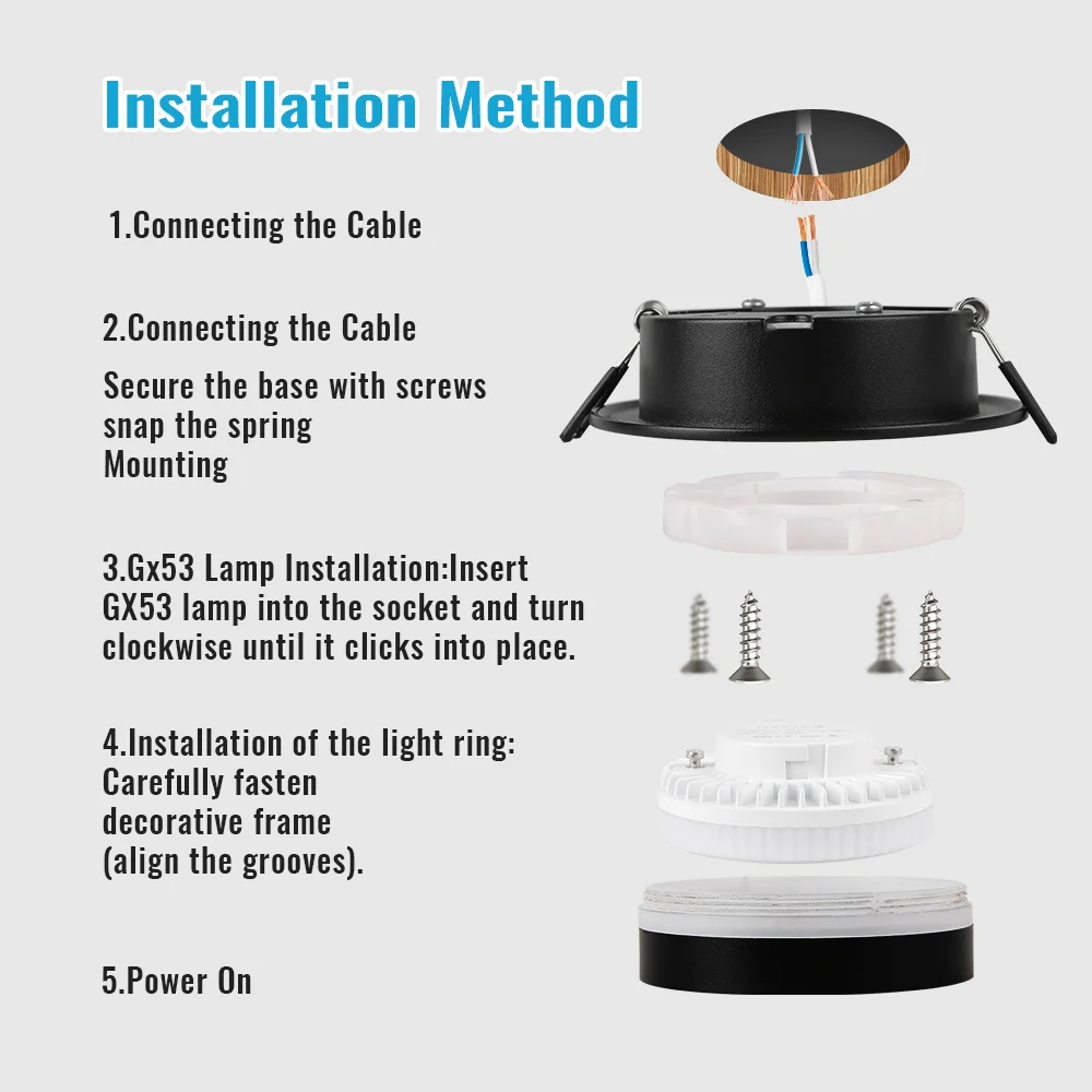 Recessed Downlight GX53 Ceiling Light Embedded Led Spot LED GX53 Bulb Ceiling Lamp Dimmable Spotlights for Living Room Bedroom