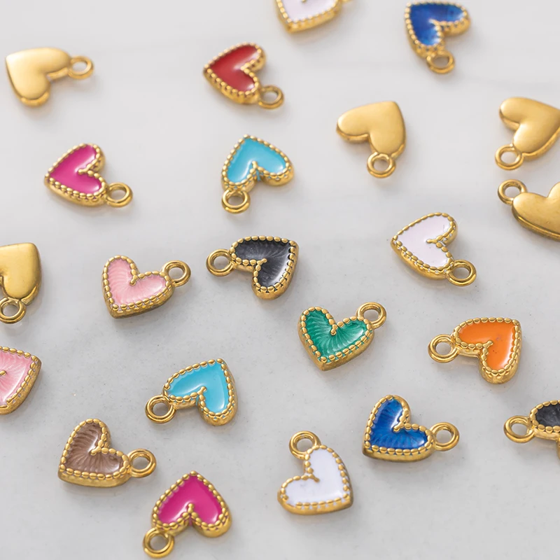 5pcs Mini Stainless Steel Love Heart Enamel Charms Gold Plated Dangle Pendant for DIY Keychain Necklace Earring Jewelry Supplies image 4