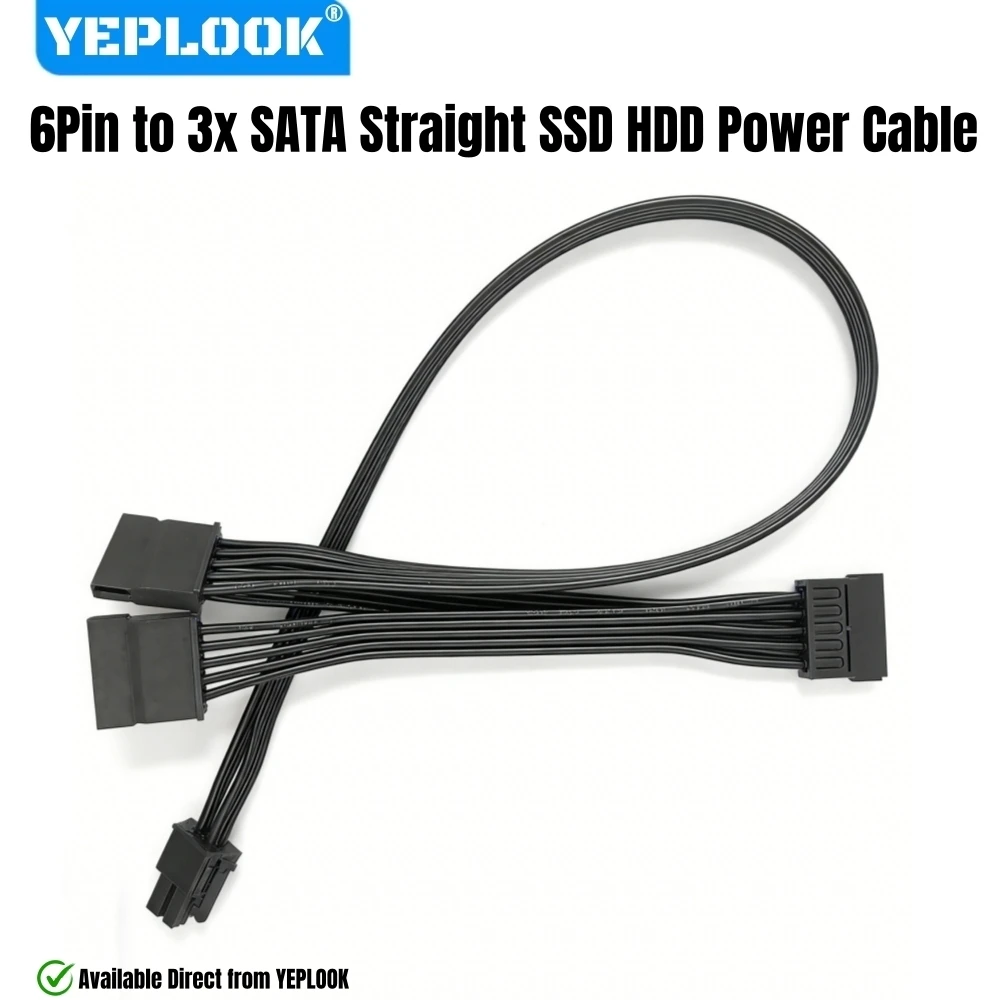 

YEPLOOK 6Pin to 3 SATA Straight for Corsair HX1500i, HX1200i, HX1000i, HX850i, HX750i, HX650i PSU HDD SSD Power Cable 50+15+15CM