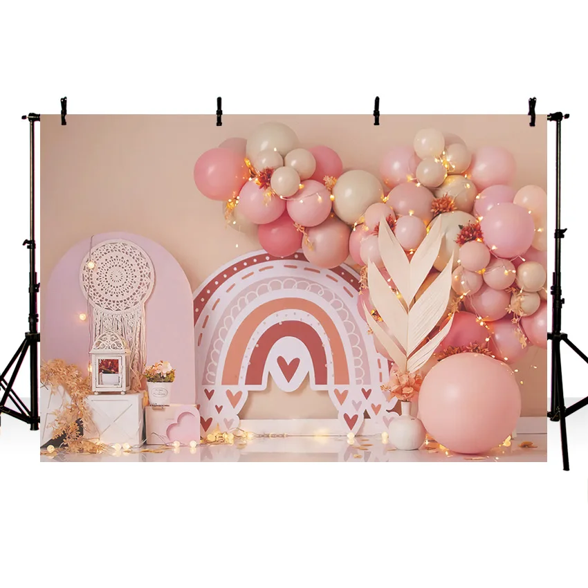 Mehofond Bohemia Rainbow Photography Backdrop Boho Balloon Baby Birthday Party Dreamcatcher Background Cake Smash Photo Studio