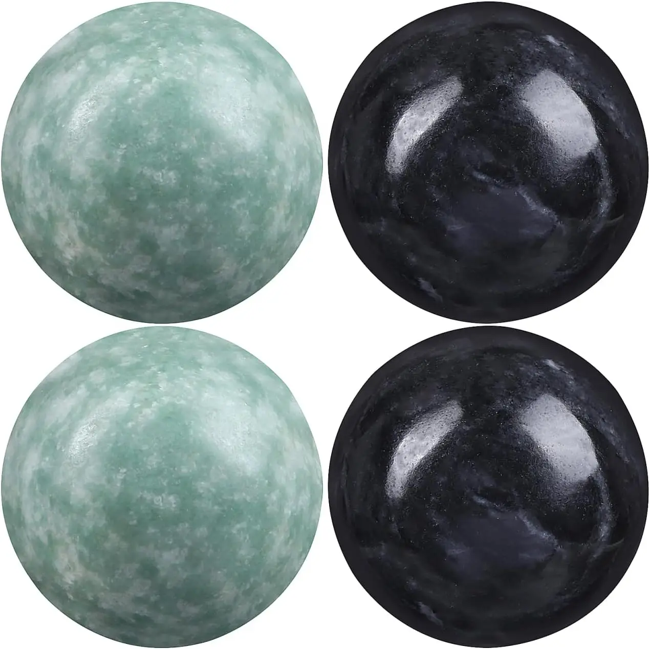 

Silent Marble Baoding Balls for Hand Exercise - 4 Pack, 1.4 Inch, No Chime, Stress Relief, Green & Black