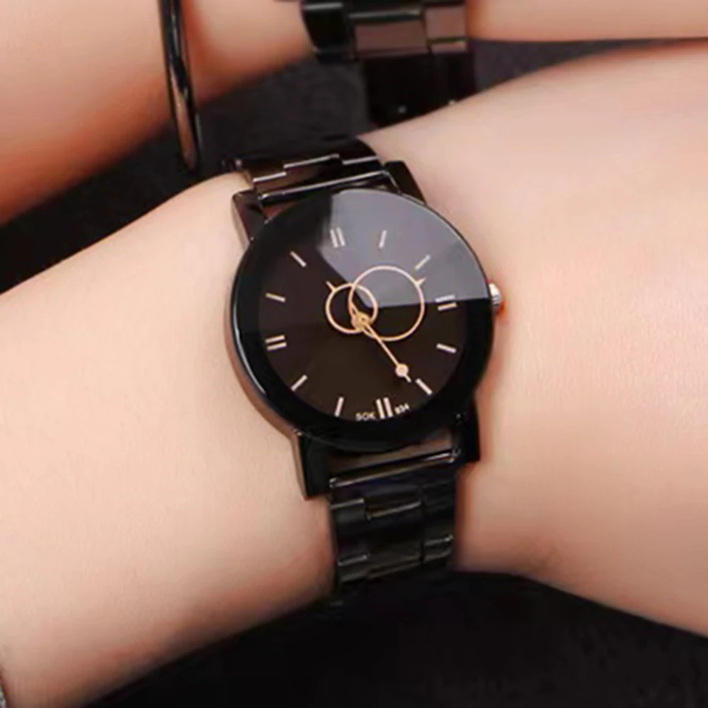 Creative round pointer stainless steel strap women casual quartz watch