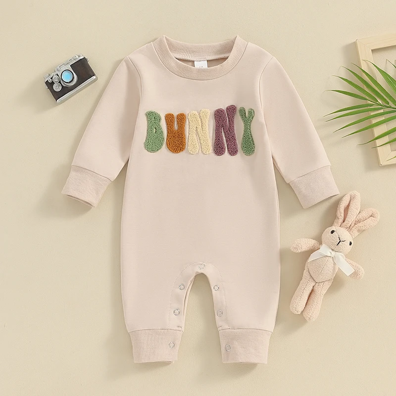 

Infant Easter Adorable Rabbit Print Bodysuit Spring Long Sleeve Romper Newborn Bunny Playsuit Easter Outfit