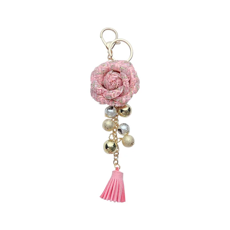key pendant Camellia flower pearl keyrings tassel bag pendant  fashionable car keychain Accessories for jewelry