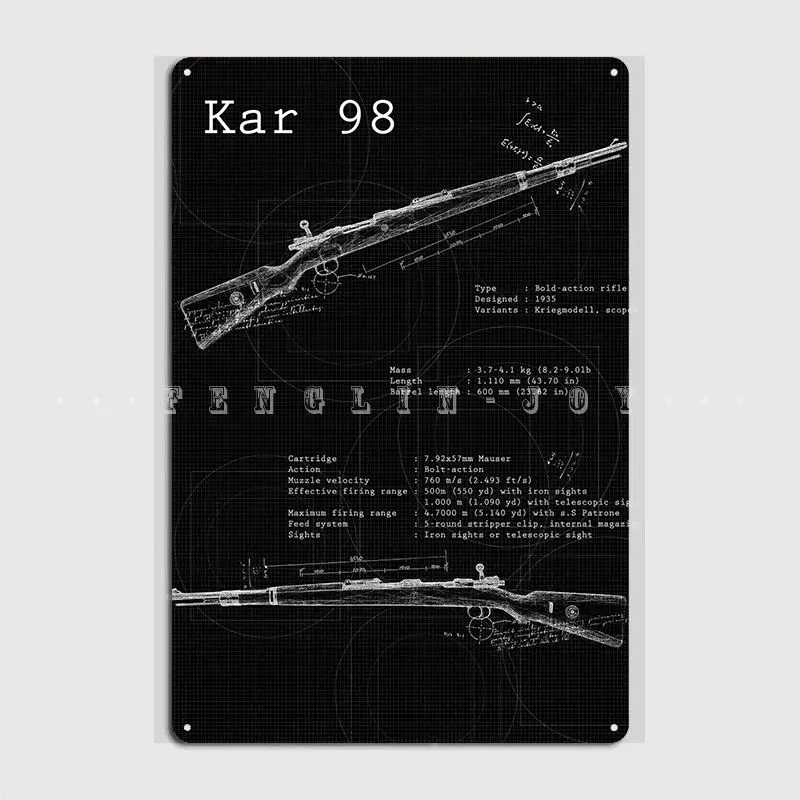 Kar 98 Black Blueprint Poster Metal Plaque Cinema Kitchen Living Room Printing Wall Decor Tin Sign Poster