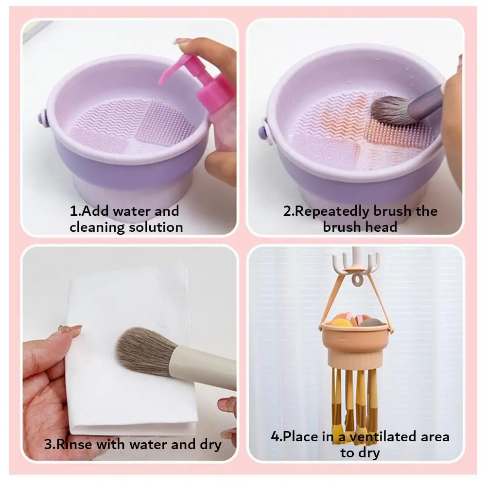 Tappetino per la pulizia dei pennelli per il trucco 2 in 1 supporto per ciotola detergente strumento di lavaggio portatile con funzione di asciugatura Pad in Silicone