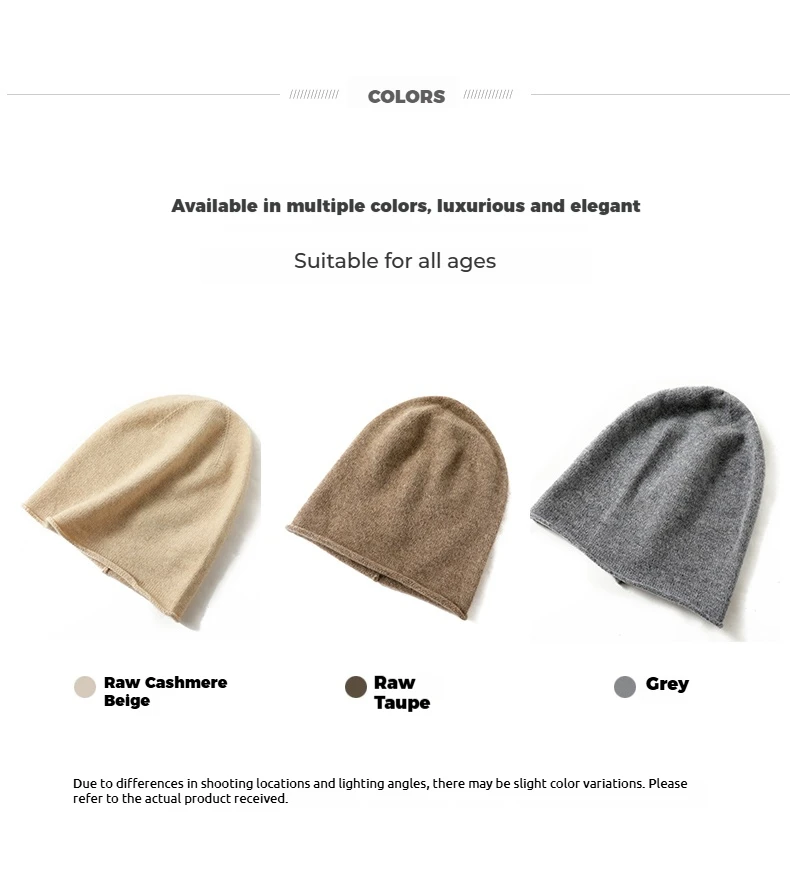 Damen-Mützen aus 100 % reinem Kaschmir, solide Kappen, gerollter Saum, lässig, Basic, weich, Herbst und Winter, echter Kaschmir, warme Schlafhaar-Mütze – Detail 4